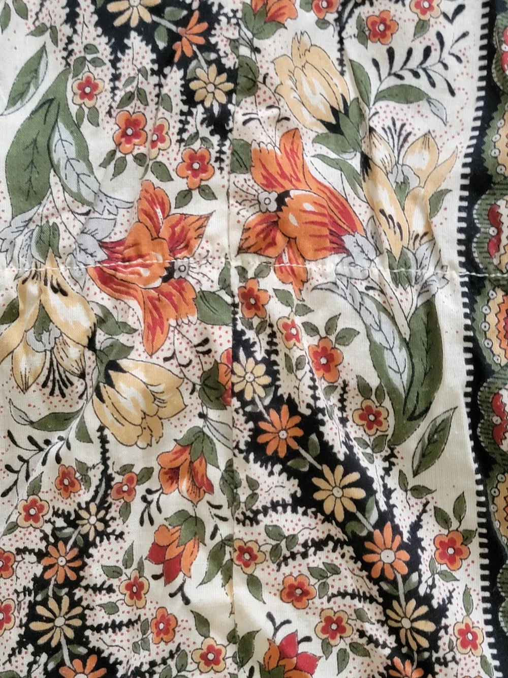 Vintage Cream Floral Tie-Waist Boho Peasant Blouse Kimono Medium Cottagecore